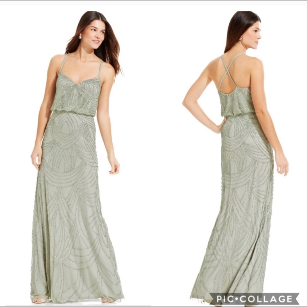Adrianna Papell Mint Green Beaded Blouson Dress